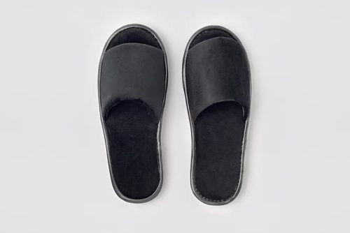 P-Andy Velour, offen, schwarz, 28,2 cm | Hotelhausschuhe