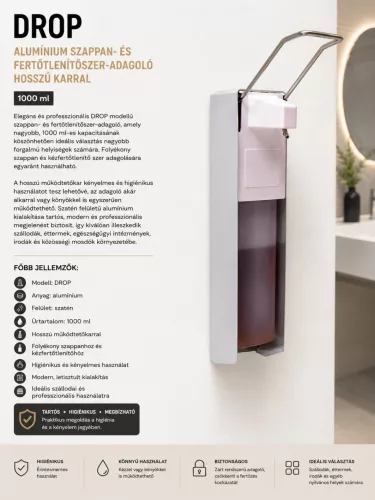 DROP Seifen- und Desinfektionsmittelspender aus Aluminium mit langem Hebel – 1000 ml