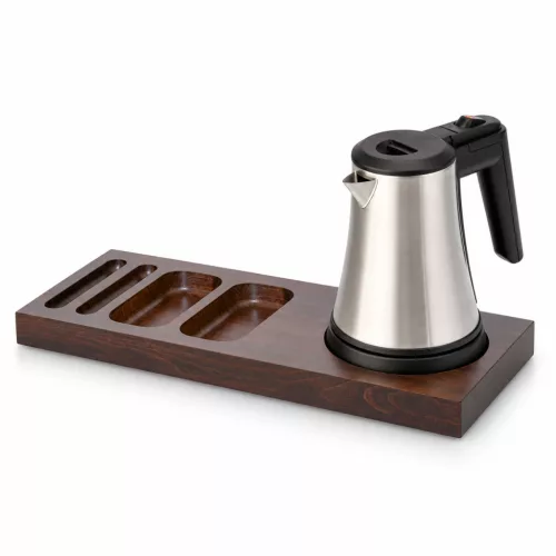Bentley Xanthic Tablett (Mahagoni) + Coral Wasserkocher, 0,5 l (Edelstahl) – Set