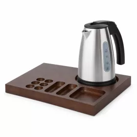   Bentley Xanthic Coffee & Tea Tablett (Mahagoni) + Saffron View Wasserkocher, 1 l (Edelstahl) – Set