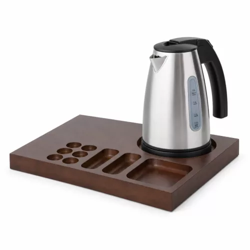 Bentley Xanthic Coffee & Tea Tablett (Mahagoni) + Saffron View Wasserkocher, 1 l (Edelstahl) – Set