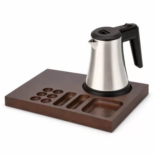 Bentley Xanthic Coffee & Tea Tablett (Mahagoni) + Coral Wasserkocher, 0,5 l (Edelstahl) – Set