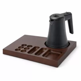   Bentley Xanthic Coffee & Tea Tablett (Mahagoni) + Coral Wasserkocher, 0,5 l (mattschwarz) – Set