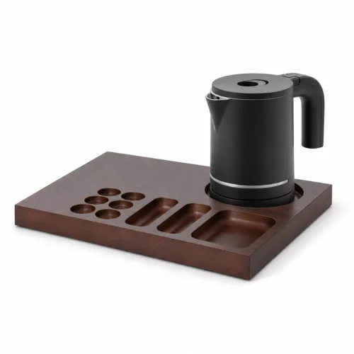 Bentley Xanthic Coffee & Tea Tablett (Mahagoni) + Halo Wasserkocher, 0,6 l (mattschwarz) – Set