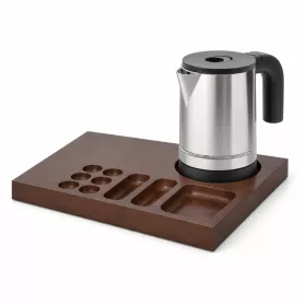   Bentley Xanthic Coffee & Tea Tablett (Mahagoni) + Halo Wasserkocher, 0,8 l (Edelstahl) – Set