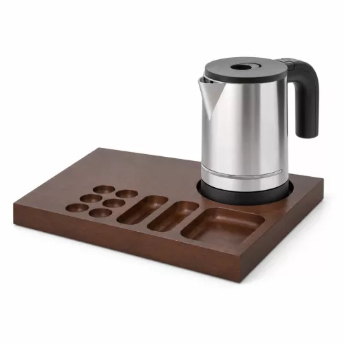Bentley Xanthic Coffee & Tea Tablett (Mahagoni) + Halo Wasserkocher, 0,8 l (Edelstahl) – Set