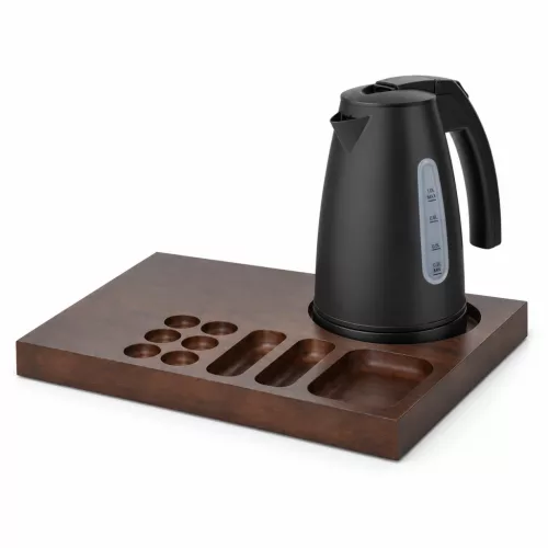 Bentley Xanthic Coffee & Tea Tablett (Mahagoni) + Saffron View Wasserkocher, 1 l (mattschwarz) – Set