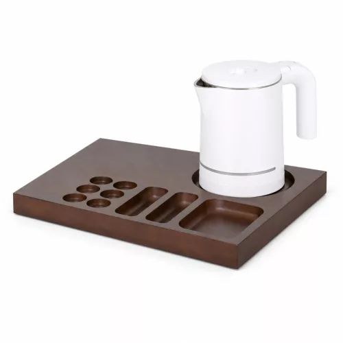 Bentley Xanthic Coffee & Tea Tablett (Mahagoni) + Halo Wasserkocher, 0,6 l (weiß) – Set