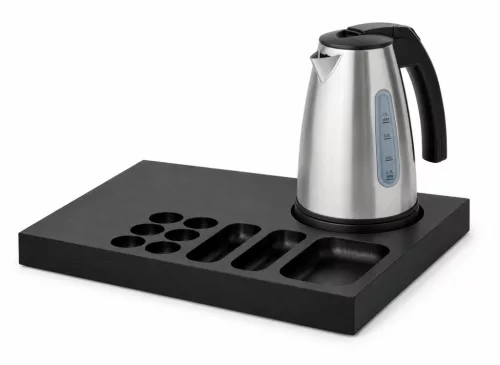 Bentley Xanthic Coffee & Tea Tablett (schwarz) + Saffron View Wasserkocher, 1 l (Edelstahl) – Set