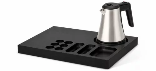Bentley Xanthic Coffee & Tea Tablett (schwarz) + Coral Wasserkocher, 0,5 l (Edelstahl) – Set