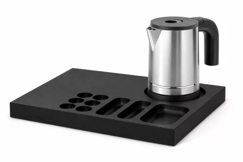 Bentley Xanthic Coffee & Tea Tablett (schwarz) + Halo Wasserkocher, 0,8 l (Edelstahl) – Set