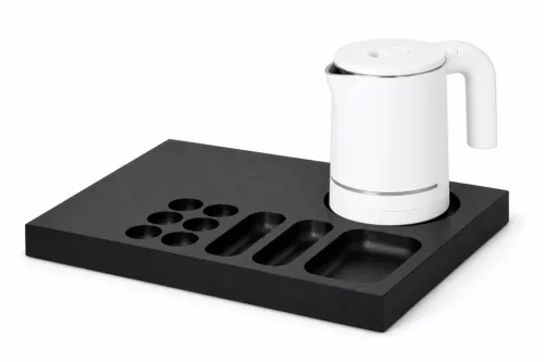 Bentley Xanthic Coffee & Tea Tablett (schwarz) + Halo Wasserkocher, 0,6 l (weiß) – Set