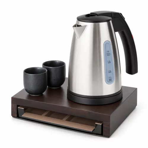 Bentley Canella Tablett (Mahagoni) + Saffron View Wasserkocher, 1 l (Edelstahl) – Set