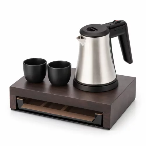 Bentley Canella Tablett (Mahagoni) + Coral Wasserkocher, 0,5 l (Edelstahl) – Set
