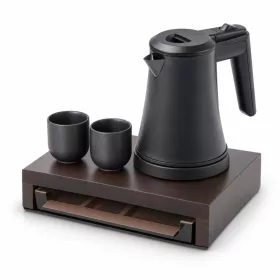   Bentley Canella Tablett (Mahagoni) + Coral Wasserkocher, 0,5 l (mattschwarz) – Set