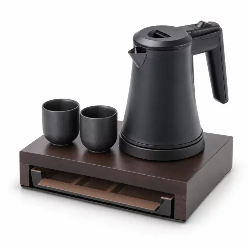 Bentley Canella Tablett (Mahagoni) + Coral Wasserkocher, 0,5 l (mattschwarz) – Set
