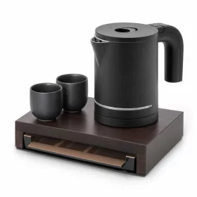  Bentley Canella Tablett (Mahagoni) + Halo Wasserkocher, 0,6 l (mattschwarz) – Set