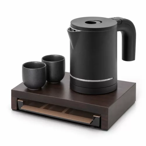 Bentley Canella Tablett (Mahagoni) + Halo Wasserkocher, 0,6 l (mattschwarz) – Set