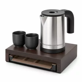   Bentley Canella Tablett (Mahagoni) + Halo Wasserkocher, 0,8 l (Edelstahl) – Set