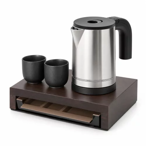 Bentley Canella Tablett (Mahagoni) + Halo Wasserkocher, 0,8 l (Edelstahl) – Set