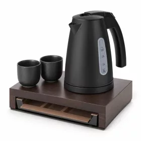   Bentley Canella Tablett (Mahagoni) + Saffron View Wasserkocher, 1 l (mattschwarz) – Set