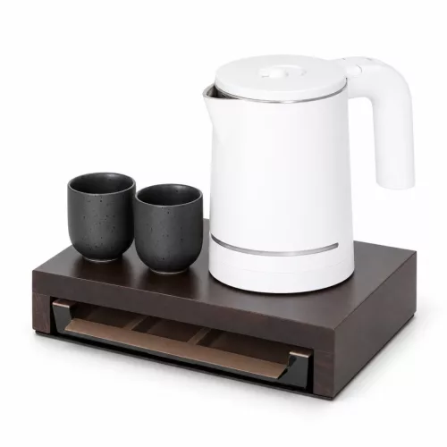 Bentley Canella Tablett (Mahagoni) + Halo Wasserkocher, 0,6 l (weiß) – Set