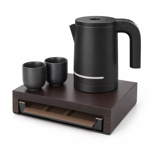 Bentley Canella Tablett (Mahagoni) + Halo Wasserkocher, 1 l (schwarz) – Set