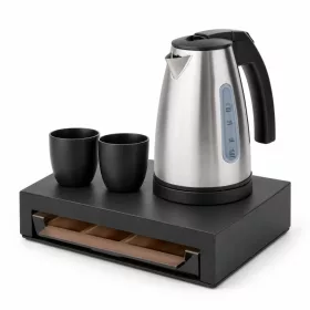   Bentley Canella Tablett (schwarz) + Saffron View Wasserkocher, 1 l (Edelstahl) – Set