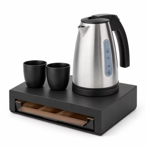 Bentley Canella Tablett (schwarz) + Saffron View Wasserkocher, 1 l (Edelstahl) – Set