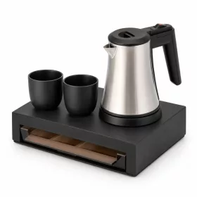   Bentley Canella Tablett (schwarz) + Coral Wasserkocher, 0,5 l (Edelstahl) – Set