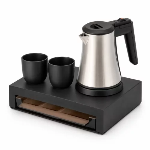 Bentley Canella Tablett (schwarz) + Coral Wasserkocher, 0,5 l (Edelstahl) – Set