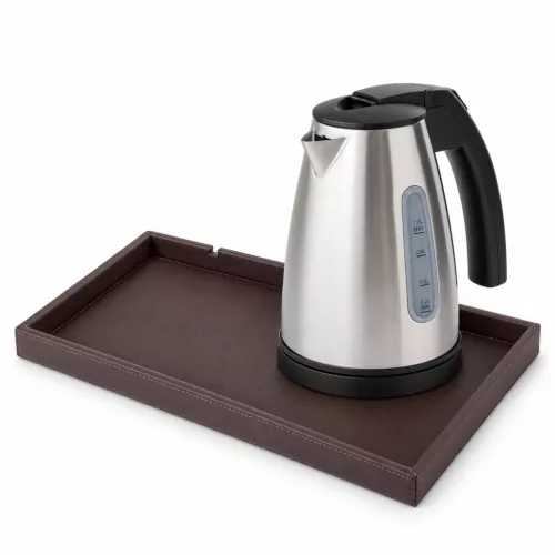 Bentley Etna Tablett (klassisch braun) + Saffron View Wasserkocher, 1 l (Edelstahl) – Set