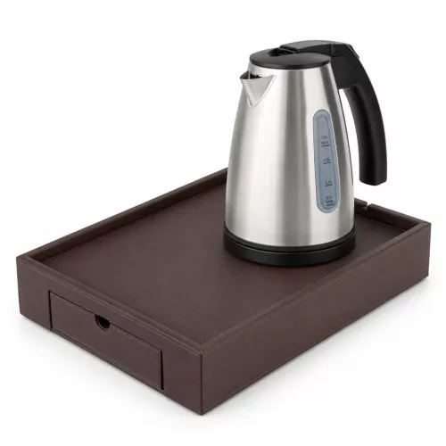 Bentley Stromboli Tablett (klassisch braun) + Saffron View Wasserkocher, 1 l (Edelstahl) – Set