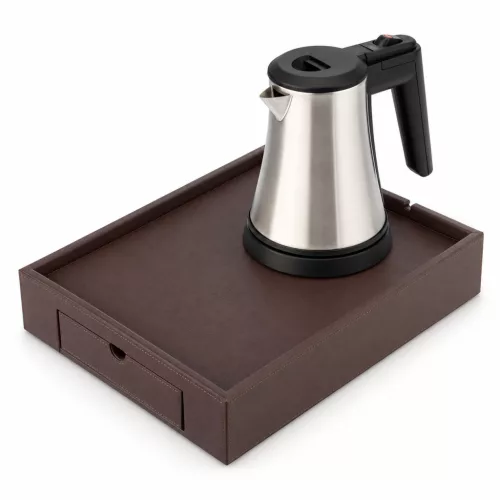 Bentley Stromboli Tablett (klassisch braun) + Coral Wasserkocher, 0,5 l (Edelstahl) – Set