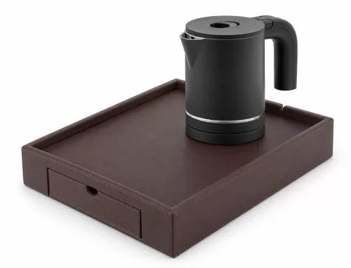 Bentley Stromboli Tablett (klassisch braun) + Halo Wasserkocher, 0,6 l (mattschwarz) – Set