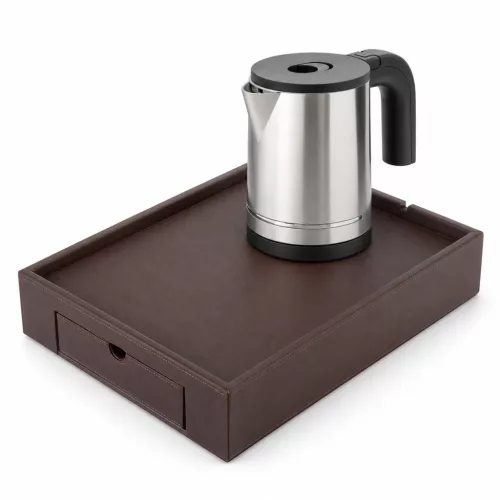 Bentley Stromboli Tablett (klassisch braun) + Halo Wasserkocher, 0,8 l (Edelstahl) – Set