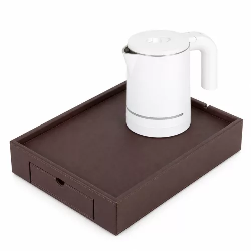 Bentley Stromboli Tablett (klassisch braun) + Halo Wasserkocher, 0,6 l (weiß) – Set