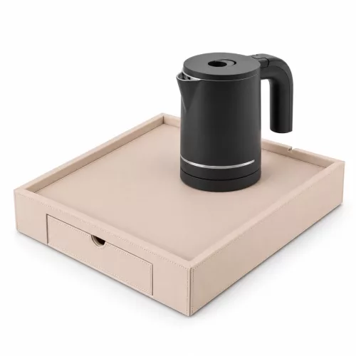 Bentley Stromboli Tablett (Natur) + Halo Wasserkocher, 0,6 l (mattschwarz) – Set