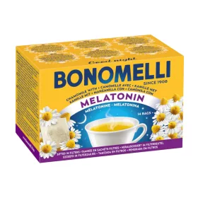   Bonomelli Kamillenblüten mit Melatonin und Magnesium – Nahrungsergänzungsmittel im Filterbeutel, 2.5 g – Preis pro Teebeutel