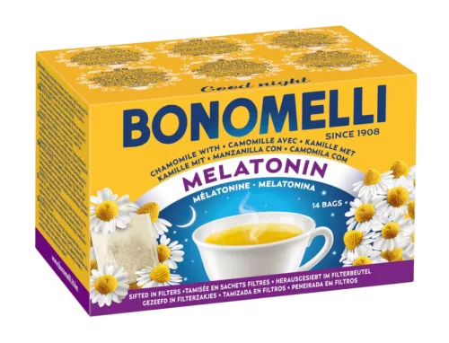 Bonomelli Kamillenblüten mit Melatonin und Magnesium – Nahrungsergänzungsmittel im Filterbeutel, 2.5 g – Preis pro Teebeutel