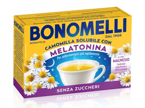 Bonomelli Instant-Kamillengetränk mit Vanillegeschmack, Melatonin und Magnesium – Nahrungsergänzungsmittel, 4.5 g – Preis pro Portionsbeutel