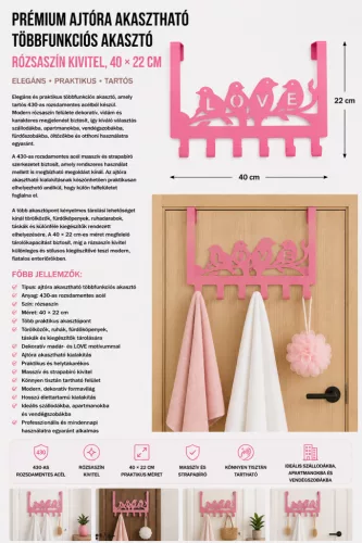 Premium-Multifunktions-Türhaken aus Edelstahl – rosa, 40 × 22 cm