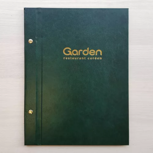 Klassische Speisekarte, grünes Kunstleder, mit Logodruck, 12 Hüllen, A4