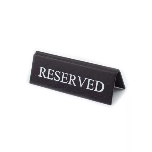 Tischschild RESERVED, schwarzes Kunstleder, weißer Druck, klein