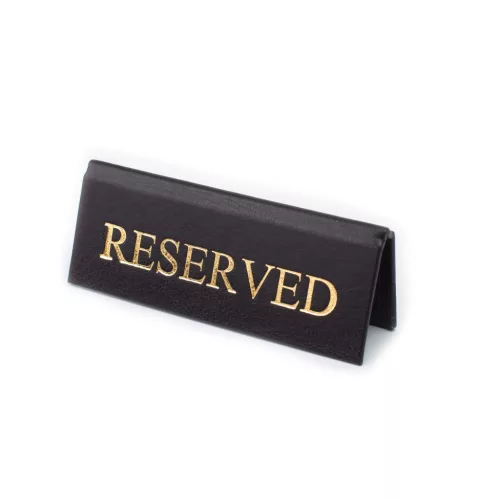 Tischschild RESERVED, schwarzes Kunstleder, goldener Druck, klein