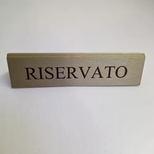 Tischschild RISERVATO, goldenes Kunstleder, brauner Druck, groß