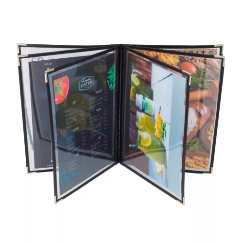 Bistro étlaptartó, 6 lapos, A4 méretű, fekete, bisztro