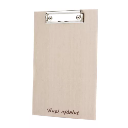 Csipeszes étlaptartó „NAPI AJÁNLAT” felirattal, bézs, A5