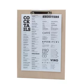   Csipeszes étlaptartó, bézs színű textilbőrrel bevonva, A4