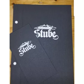   Csavaros étlaptartó szürke textilbőr, logónyomással, 8 darab fóliával, A4 méret